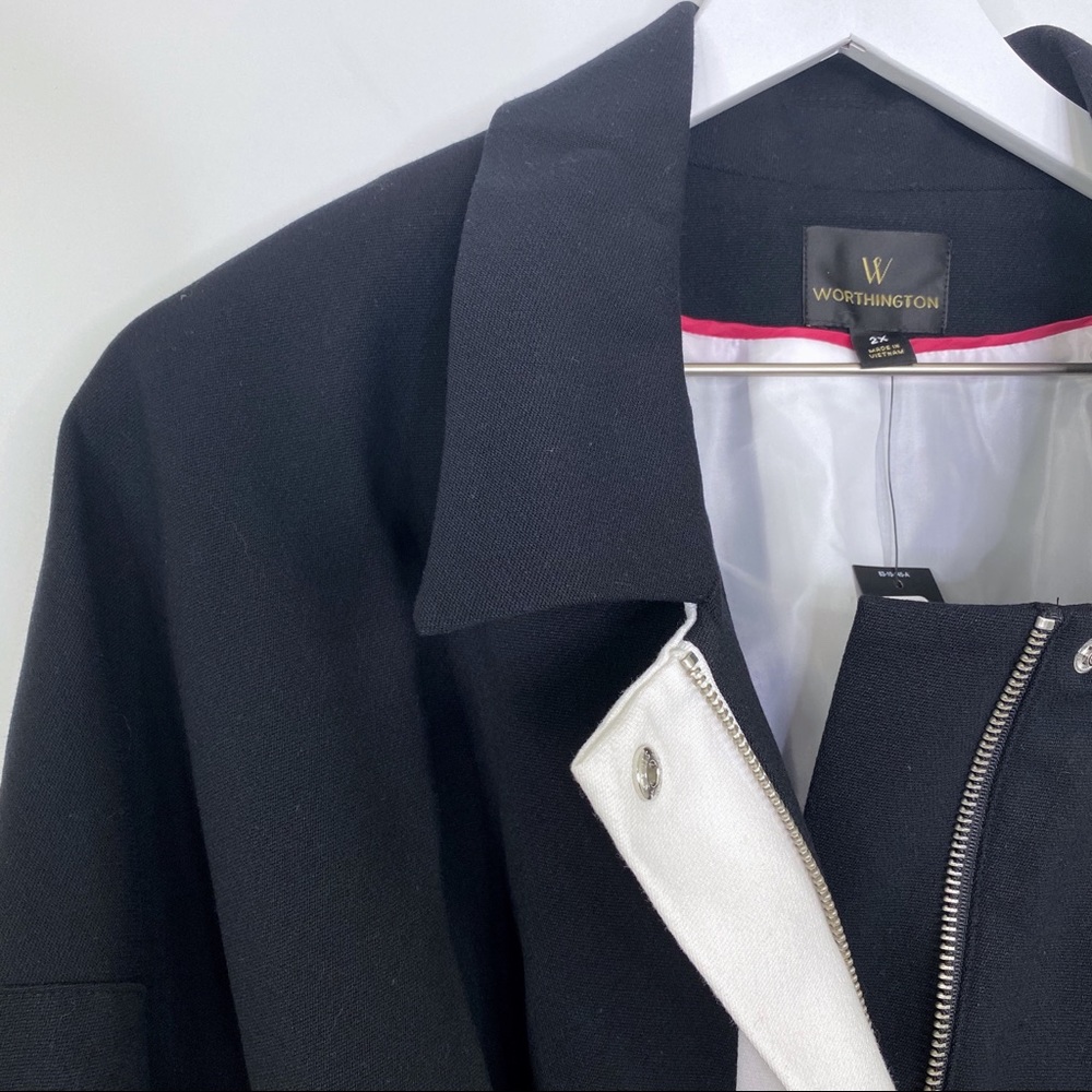 SOLD Worthington Black White Mod Zip Tie Waist Jacket - Picture 2 of 10